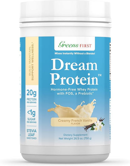Greens First Dream Whey Protein Powder, Creamy French Vanilla, 30 Servings – 20 g Protein – Low Carb Powder – Hormone-Free, Non-GMO, No Artificial Sweeteners/MSG/Aspartame, 26.5 oz
