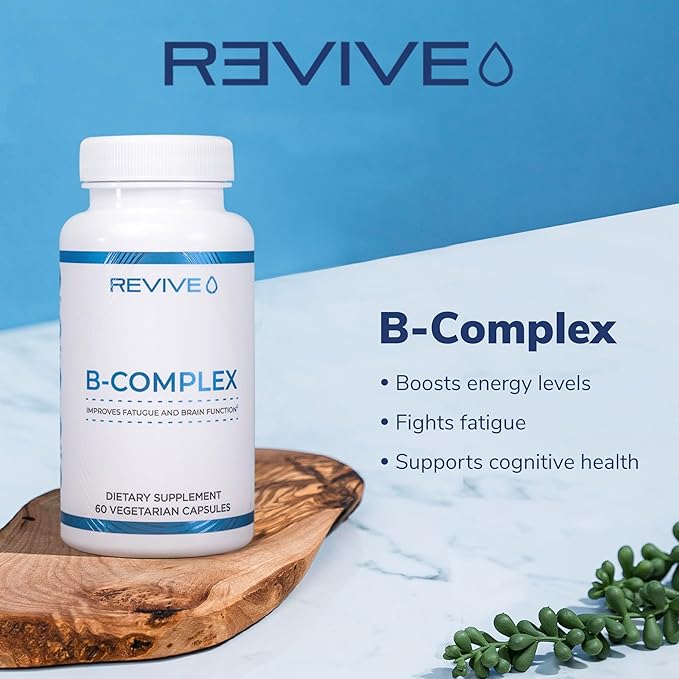 Revive MD Vitamin B Complex Capsules - Supports Heart Health & Immune System - B-Complex Vitamin Supplement for Women & Men - Vitamin B12 Complex Promotes Healthy Brain Function & Boosts Energy