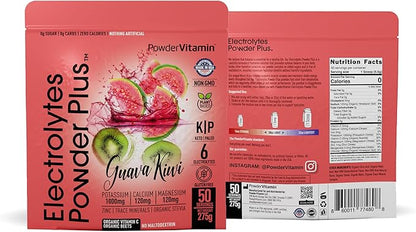 Electrolytes Powder Plus (50 Servings) Guava Kiwi Electrolyte Powder Zero Calorie Keto, 0 Sugar, No Maltodextrin,1000mg Potassium,120mg Calcium,120mg Magnesium, Hydration Powde