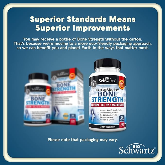 Bone Strength Calcium Supplement - With Calcium, Vitamin D3, K2, C, Magnesium, Zinc - 8 Bone-Building Nutrients, High Absorption, Non-Constipating Formula - 120 Veggie Capsules for Optimal Bone Health