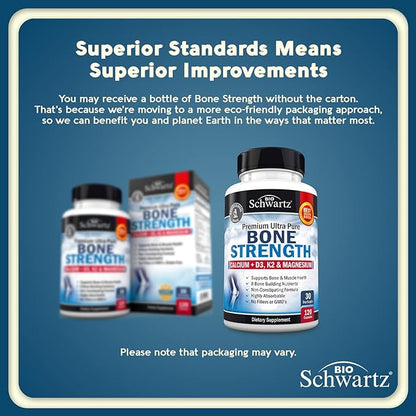 Bone Strength Calcium Supplement - With Calcium, Vitamin D3, K2, C, Magnesium, Zinc - 8 Bone-Building Nutrients, High Absorption, Non-Constipating Formula - 120 Veggie Capsules for Optimal Bone Health