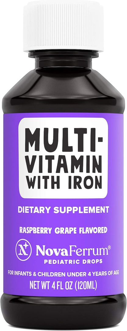 NovaFerrum Yum | Multivitamin with Iron for Infants, Toddlers & Kids | Immune Support | Ages 4 & Under | Gluten Free Certified | Sugar Free | Raspberry Grape | 120 Servings