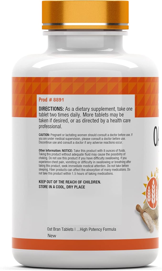 Oat Bran Tablets | 100 Tablets x 1,000 MG per Tablet | Oat Fiber Tablets | Soluble & Dietary Fiber Supplement | Supports Digestive Health * | High Potency Formula