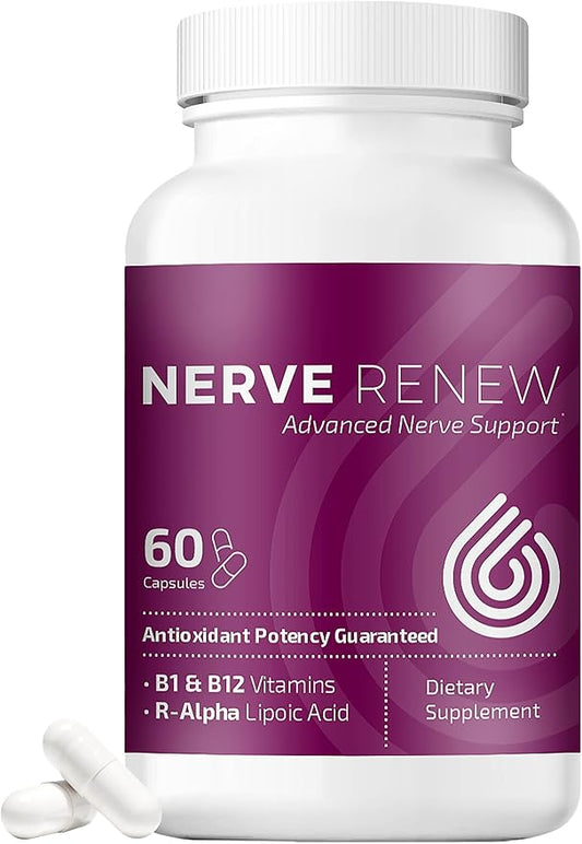 NERVE RENEW Advanced Nerve Support - 300mg Stabilized R-Alpha Lipoic Acid, Vitamin B Complex, Benfotiamine, Herbs for Fast-Acting Support - 60 ct