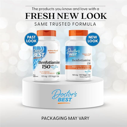 Doctor's Best Benfotiamine, Supports Glycemic Balance & Metabolic Response, Non-GMO, Vegan, Gluten Free, Soy Free, 150 mg, 120 Veggie Caps