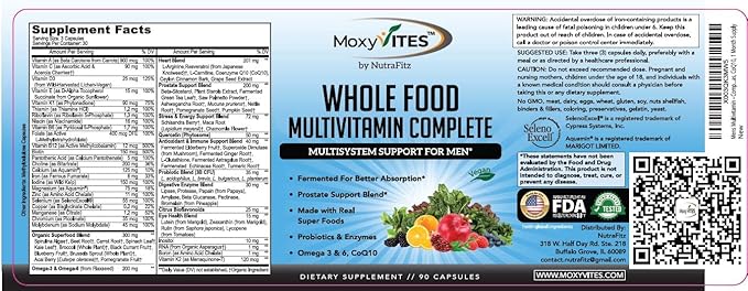 Mens Multivitamins - Daily Mens Vitamins with 44 Organic Whole Food - Multivitamin for Men with Iron & Fermented Nutrients - Vegan Daily Vitamin for Men with B-Complex, Probiotics, Omegas