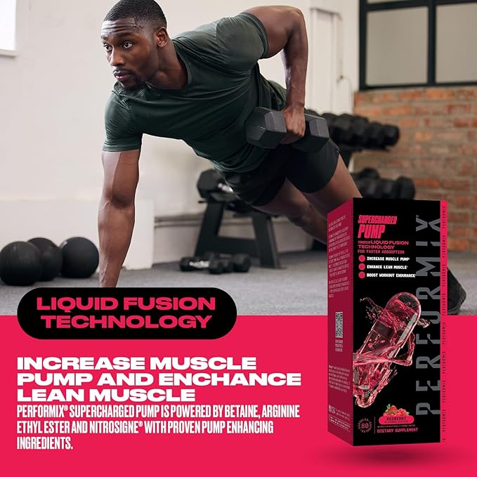 PERFORMIX Supercharged Pump - Nitrosigine® and Betaine Pre-Workout Supplement - Muscle Pump Accelerator - Endurance and Strength Booster (80 Capsules)