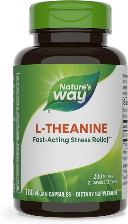 Nature's Way L-Theanine, Stress Support*, Promotes Relaxation*, 200 mg per 2-Capsule Serving, Vegan, 180 Capsules (Packaging May Vary)