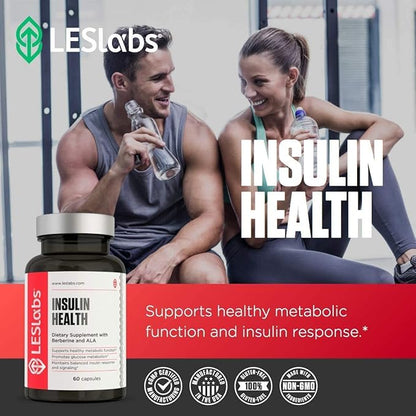 LES Labs Insulin Health – Metabolic Health and Support, Lipid & Carbohydrate Metabolism – Berberine, Chromium, Olive Leaf, Alpha Lipoic Acid & Vanadium – Non-GMO Supplement – 60 Capsules