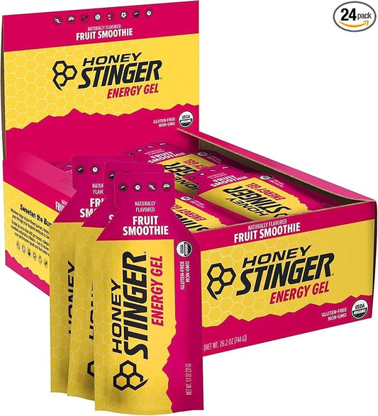 Honey Stinger Organic Fruit Smoothie Energy Gel | Gluten Free & Caffeine Free | For Exercise, Running and Performance | Sports Nutrition for Home & Gym, Pre and Mid Workout | 24 Pack, 26.4 Ounce