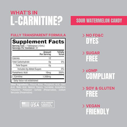 PROSUPPS L-Carnitine Stimulant Free Liquid Shots for Men & Women - Workout Drink for Performance & Muscle Recovery - Clean Energy, No Sugar, No Carbs (31 Servings, 1500 Watermelon)