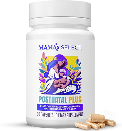 Mama's Select Postnatal Vitamins – Boosts Hair Recovery, Milk Supply, & Wellness – Allergen-Free, Vegan, MTHFR Friendly, Methylated Folate & B Vitamins, Easy-to-Swallow, No Biotin - 30 Capsules