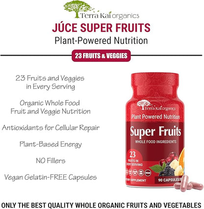 Júce Organic Super Fruits Supplement Gluten/Gelatin Free, Non-GMO, Soy Free & Vegan | Reds Superfood Capsules | 23 Fruits (90 Count)