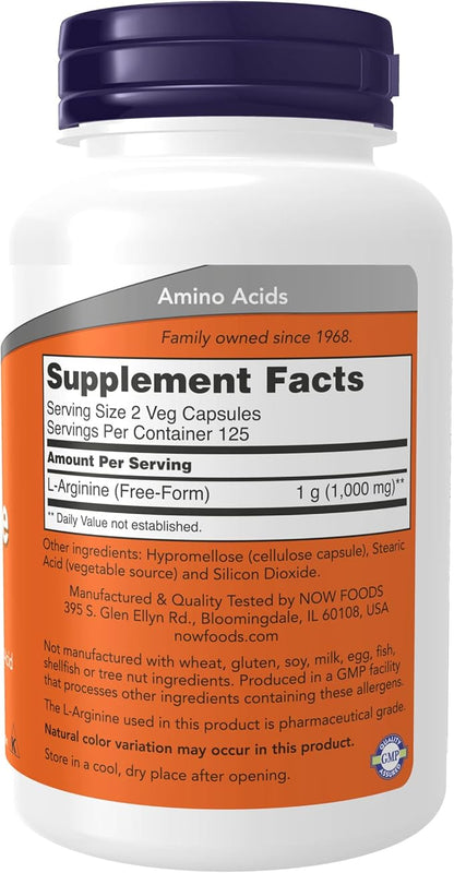 NOW Supplements, L-Arginine 500 mg, Nitric Oxide Precursor*, Amino Acid, 250 Veg Capsules (Pack of 2)