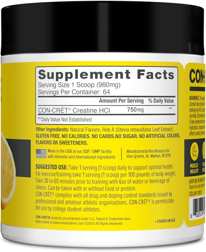 Creatine HCl Powder | Muscle, Cognitive, Cellular Energy Support | No Bloating or Cramps | USA Made & NSF Certified | Lemon Lime (64 Serving)