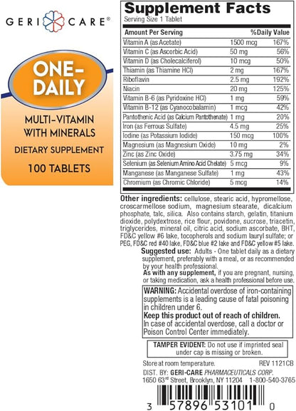 GeriCare One-Daily Multi-Vitamin & Minerals, Dietary Suplement Tablets (100 Count (Pack of 1))