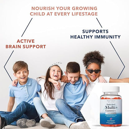 Best Nest Wellness Multi Plus Gummies - Brain Health Support Supplement with Methylated Vitamins - Chewable Multivitamin for Kids - Aids Healthy Energy & Immune Function - Raspberry, 60 Gummies
