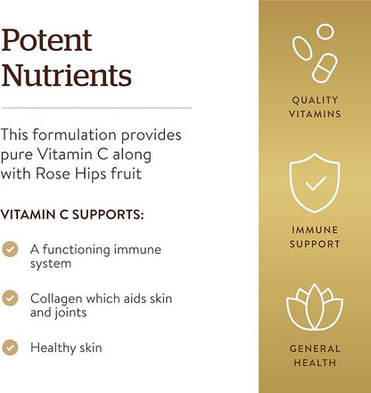 Solgar Vitamin C 500 mg with Rose Hips, 250 Tablets - Antioxidant & Immune Support - Overall Health - Supports Healthy Skin & Joints - Non GMO, Vegan, Gluten Free, Dairy Free, Kosher - 250 Servings