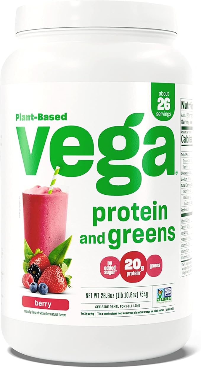 Vega Protein and Greens Protein Powder, Berry - 20g Plant Based Protein Plus Veggies, Vegan, Non GMO, Pea Protein for Women and Men, 1.7 lbs (Packaging May Vary)