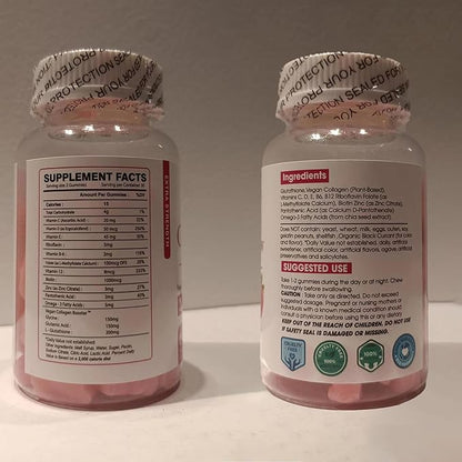 Multi Collagen Protein Glow Beauty Collagen Gummies, Women's Anti-Aging Support with Glutathione, Biotin & Multivitamins, Promotes Skin & Hair Health, Strawberry, 180 Gummies (90 Days)