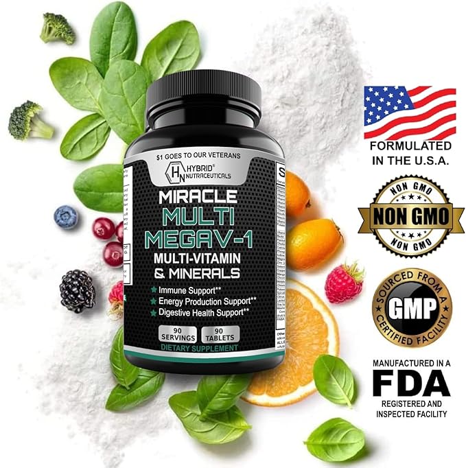 MEGAV-1 Multi-Vitamin, Superfood & Minerals - Daily Multivitamin with Probiotics, Digestive Enzyme, Mushroom Complex for Heart Health, Immune Support, Energy & Stamina - 90 Tablets