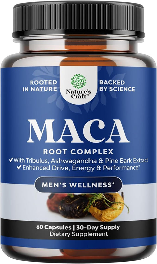 Potent Black Maca Root Capsules for Men - Herbal Wellness Supplement with Siberian Ginseng Ashwagandha and Black Maca Root - Men’s Wellness Supplement to Support General Health (30 Servings)