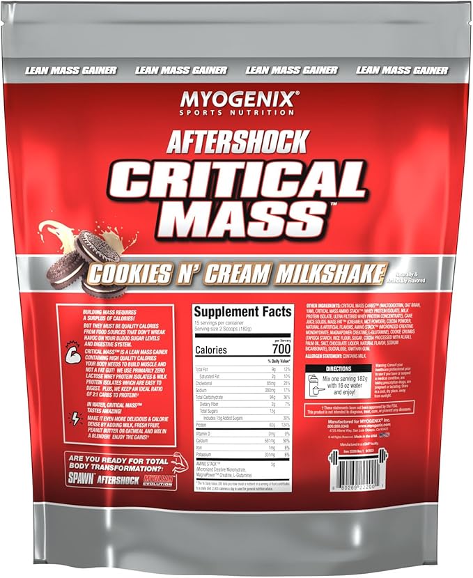 Myogenix Critical Mass - Cookies and Cream Flavored Muscle Mass Weight Gain Supplement, Zero Lactose Protein Powder, Anabolic Whey Protein (6.01 lbs)