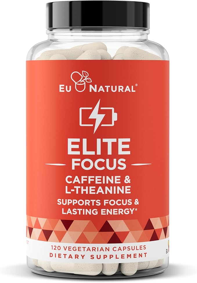 Elite Caffeine Pills with L-Theanine – Jitter-Free Focused Energy Supplements – Clean & Natural Nootropic Stack for Smart Cognitive Performance – 120 Soft Capsules