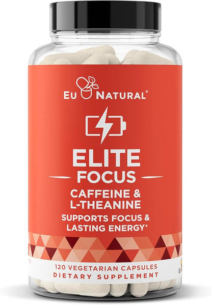 Elite Caffeine Pills with L-Theanine – Jitter-Free Focused Energy Supplements – Clean & Natural Nootropic Stack for Smart Cognitive Performance – 120 Soft Capsules