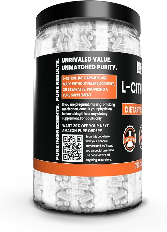 Pure Original Ingredients L-Citrulline No Magnesium Or Rice Fillers, Always Pure, Lab Verified (730 Capsule)