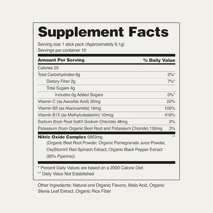 Snap Supplements Nitric Oxide Organic Beet Root Powder, Circulation Superfood On-The-Go, Convenient Single Serve Packs (10 Packs)