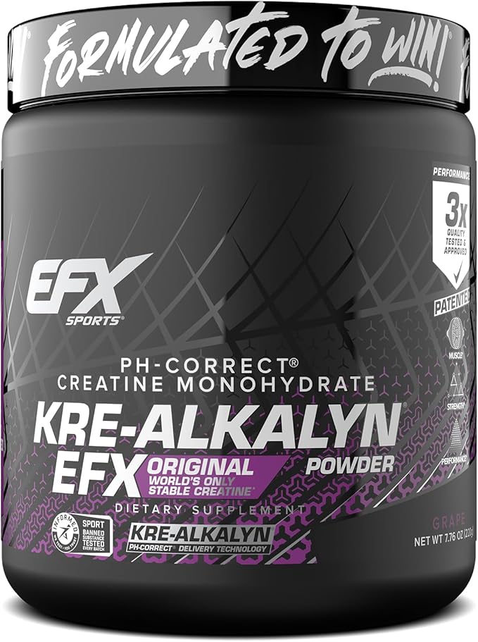 EFX Sports Kre-Alkalyn EFX Powder | pH Correct Creatine Monohydrate Powder Supplement | Strength, Muscle Growth & Performance | 110 Servings (Grape)