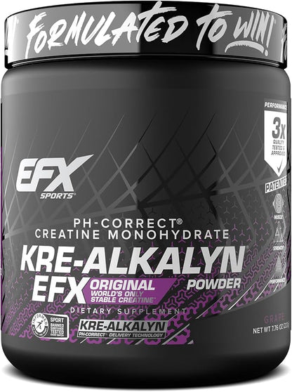 EFX Sports Kre-Alkalyn EFX Powder | pH Correct Creatine Monohydrate Powder Supplement | Strength, Muscle Growth & Performance | 110 Servings (Grape)
