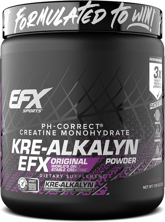 EFX Sports Kre-Alkalyn EFX Powder | pH Correct Creatine Monohydrate Powder Supplement | Strength, Muscle Growth & Performance | 110 Servings (Grape)