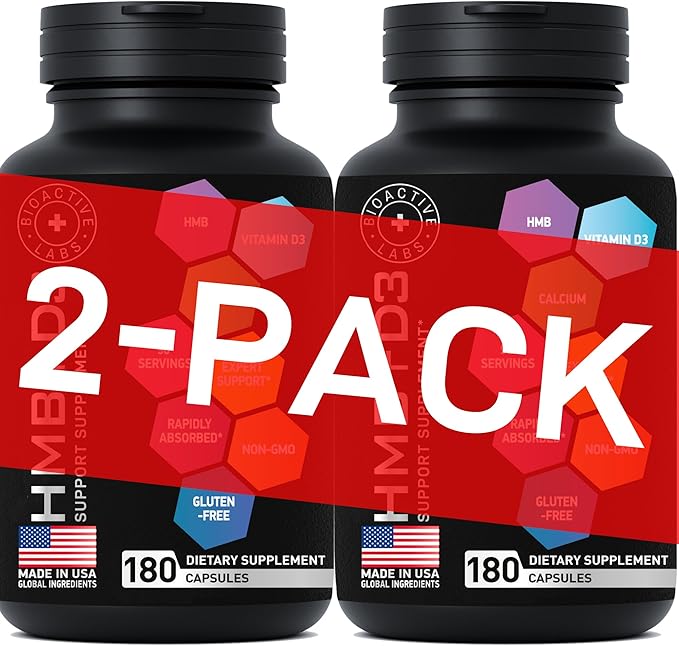 HMB and Vitamin D3 Supplement - B-Hydroxy B-Methylbutyrate Butyrate - 1,000 MG HMB Supplements with D3 and Calcium - Strength and Recovery Support, Muscle Growth, Mass Gainer - 180 Days, 360 Capsules