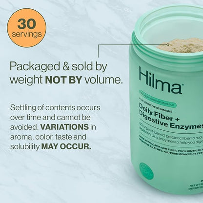 Hilma Daily Fiber + Digestive Enzymes – Fiber Supplement Powder with Prebiotics & Enzymes Formulated with Psyllium Husk & Acacia - Gluten Free, Vegan, FSA Eligible - Digestive Support - 30 Servings