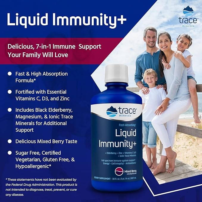 Trace Minerals Immunity Plus - Daily Liquid Supplement for Antioxidant Support - Immunity Support Supplement with Elderberry & Zinc - Ionic Trace Mineral Formula - Mixed Berry, 30 fl oz (30 Servings)