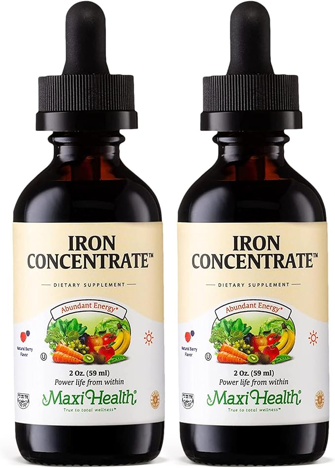 Maxi Health Iron Supplement 15mg Per ML – Increase Energy and Blood Levels Without Nausea or Constipation – Liquid Iron Drops for Men, Women, and Kids – 2 oz. (2 oz, 2 Pack)