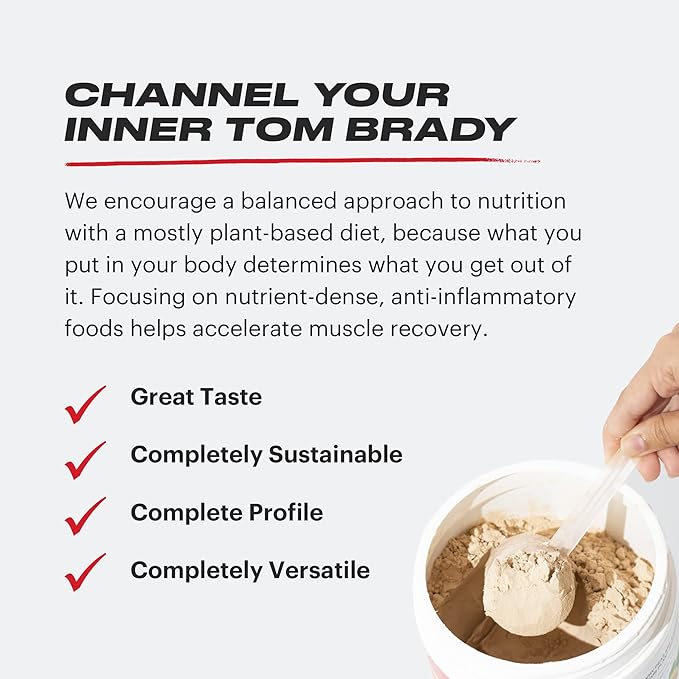 TB12 Plant Based Protein Powder by Tom Brady, 24g of Vegan Pea Protein, Low Sugar, Low Carb, Non-GMO, Meal Replacement, Keto Friendly, Paleo, Sugar Free, Vanilla Flavor (30 Servings/2.12lbs)