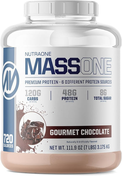 NutraOne Massone Mass Gainer Protein Powder Gain Weight Protein Meal Replacement (Gourmet Chocolate - 7 lbs.)