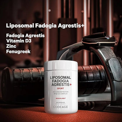 Codeage Liposomal Fadogia Agrestis 600mg Supplement - Fadogia Agrestis 30:1 Extract, Vitamin D3, Zinc, Fenugreek, BioPerine Black Pepper - 2-Month Supply - Liposomal Delivery - Non-GMO, 60 Capsules
