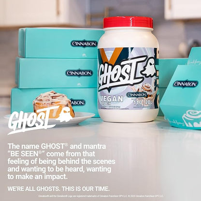 GHOST Vegan Protein Powder, Cinnabon - 2lb, 20g of Protein - Plant-Based Pea & Organic Pumpkin Protein - ­Post Workout & Nutrition Shakes, Smoothies, & Baking - Soy & Gluten-Free