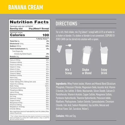 Isopure Protein Powder, Zero Carb Whey Isolate with Vitamin C & Zinc for Immune Support, 25g Protein, Keto Friendly, Banana Cream, 44 Servings, 3 Pounds (Packaging May Vary)