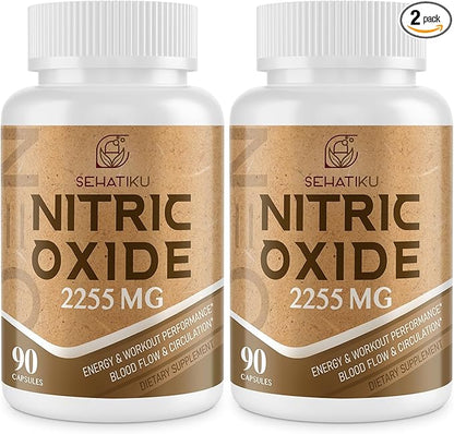 Nitric Oxide Supplement 2255 MG, Nitric Oxide Booster & 6-in-1 Phytonutrient Blend for Heart, Circulation, Immune - 90 Capsules (2 Bottle)