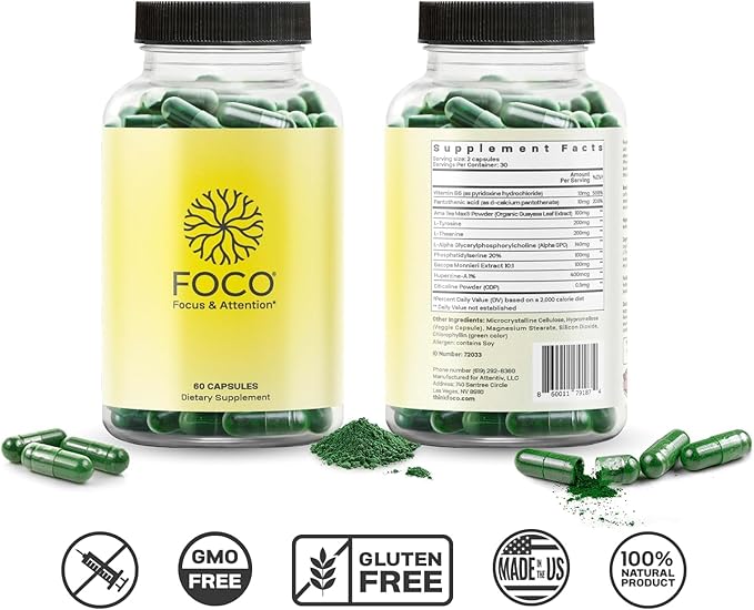 Think FOCO - Focus Supplement for Kids, Teens & Adults - Natural Focus in 30 Minutes - Brain Supplements for Memory and Attention - Vegan Vitamin, Gluten Free, Non GMO Vitamins