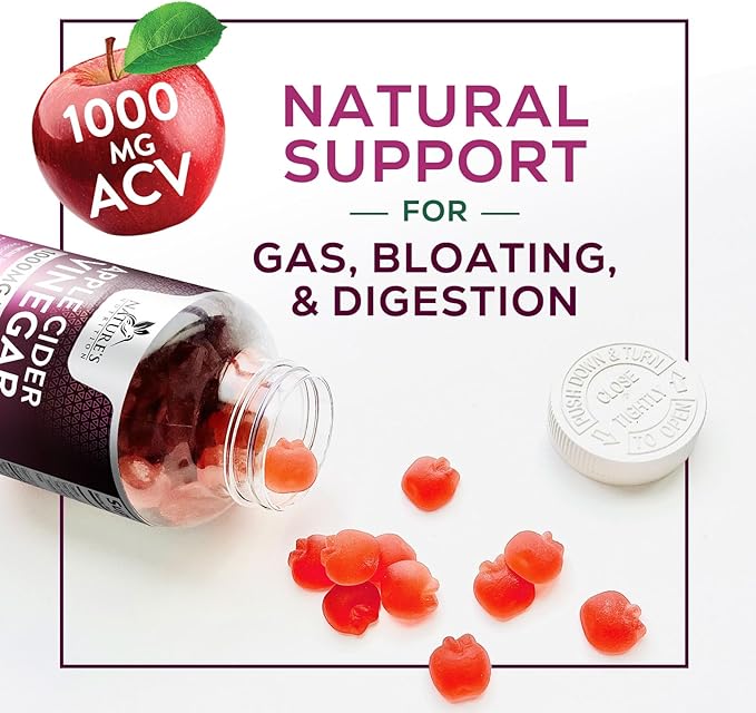 Nature's Nutrition Apple Vinegar Gummy for Weight Loss 1000mg - Vegan Apple Cider Vinegar Gummies for Detox & Cleanse, ACV Supplement Pills, Vitamin B12, Beetroot & Pomegranate, Non-GMO - 120 Gummies