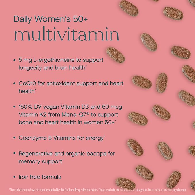 True Grace Daily Women’s Multivitamin 50+ - 60 Easy-to-Swallow Tablets - Immune, Energy, Longevity & Memory Support - Gluten Free, Soy Free, Iron Free, Vegan - 30 Servings