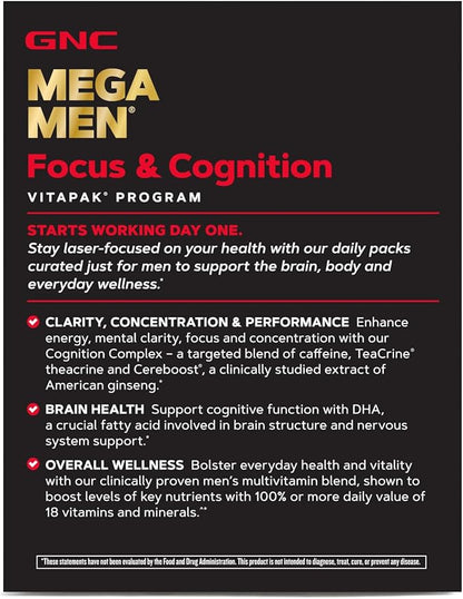 GNC Mega Men Focus & Cognition Vitapak Program | 30 Servings