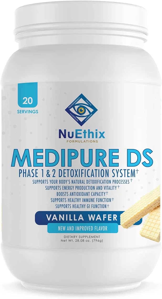 NuEthix Formulations Medipure DS with Pea Protein Phase 1 & 2 Detoxification System, Supplement to Help Support The Body’s Natural Detoxification Process, Vanilla Wafer (Non-Caffeinated), 20 Servings