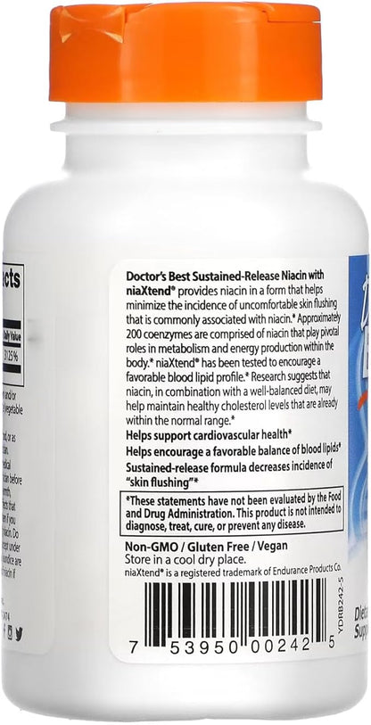 Doctor's Best TimeRelease Niacin with Niaxtend NonGMO Vegan Gluten Free 500 mg Tablets, 120 Count